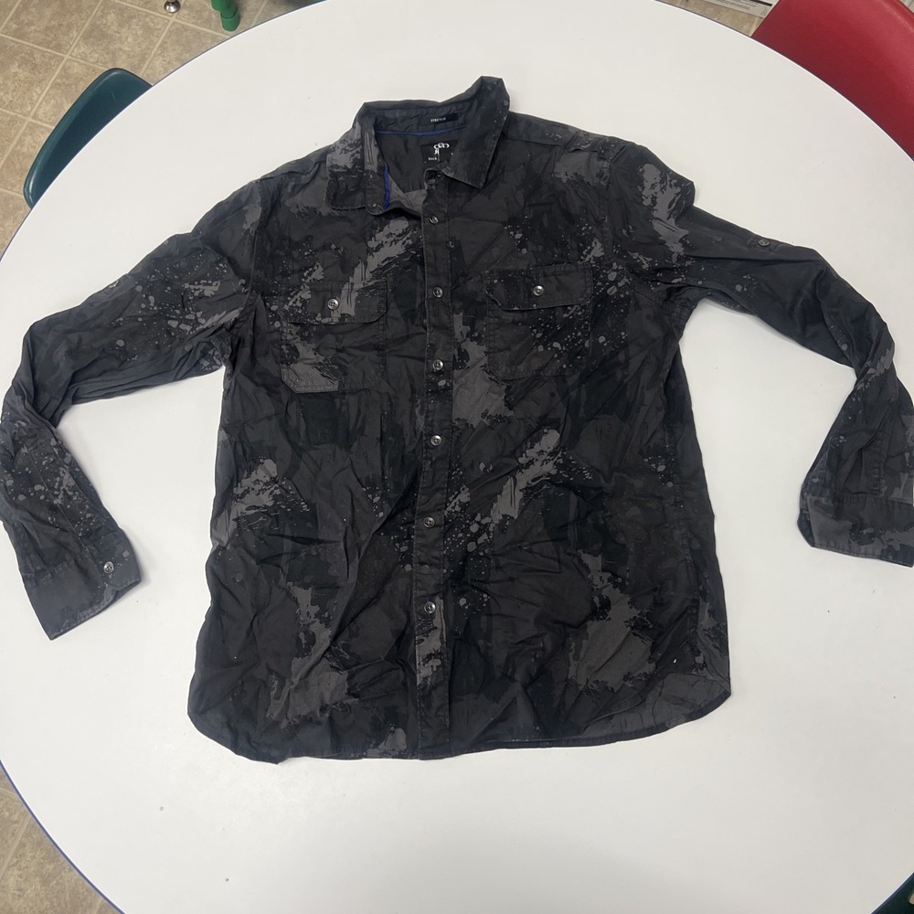 Rock Republic Shirt Mens Large Button Up Roll Tab Sleeve Black